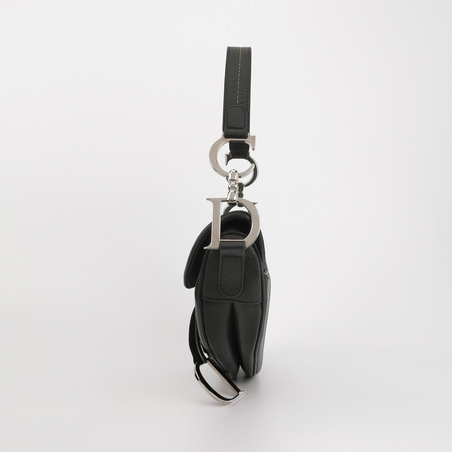 Dior Saddle Vintage Black Calfskin Leather With White Stitching Silver Hardware