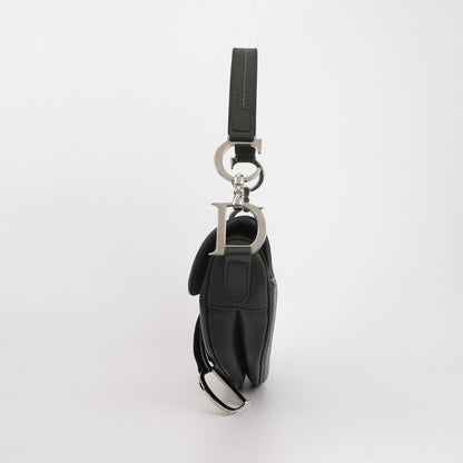 Dior Saddle Vintage Black Calfskin Leather With White Stitching Silver Hardware