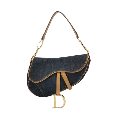 Dior Saddle Vintage Navy Denim with Silk Lining and Leather Trim