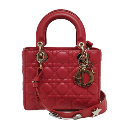 Lady Dior Small My Abcdior Red Lambskin Cannage Leather Gold Hardware