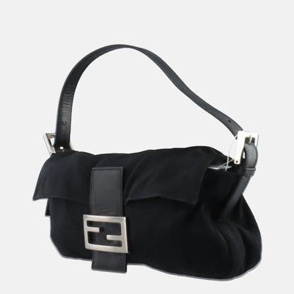 FENDI Baguette Vintage Black Cloth Silver Hardware