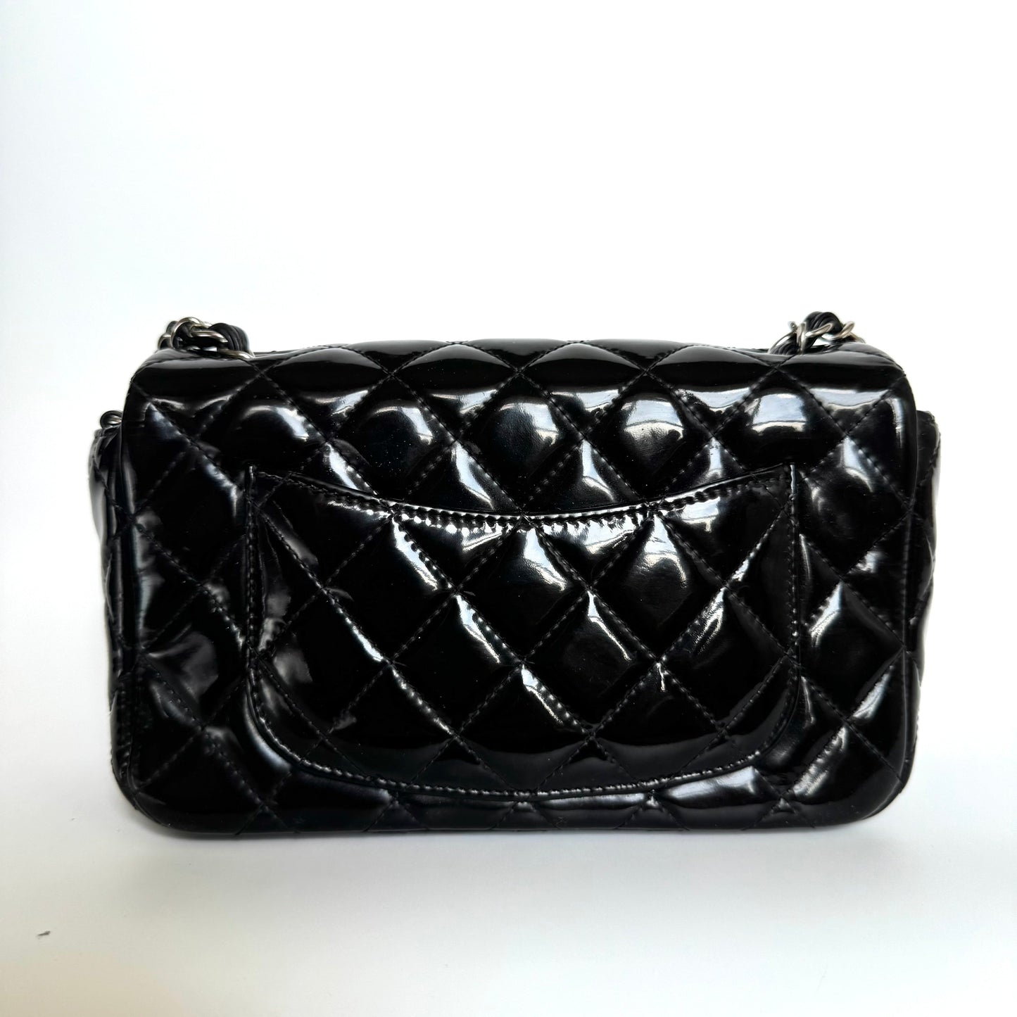 Chanel Classic Flap Rectangular Super Mini Black Patent Leather Silver Hardware 2014