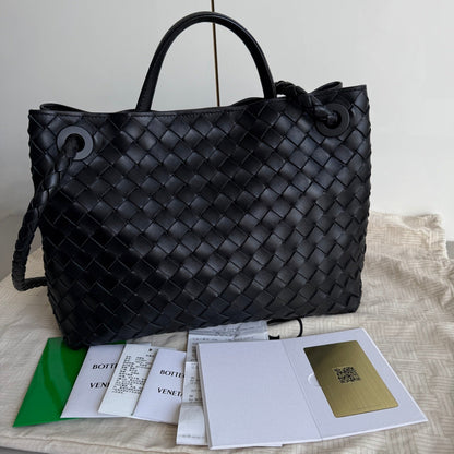 Bottega Veneta Andiamo Medium Black Intrecciato Leather Handbag