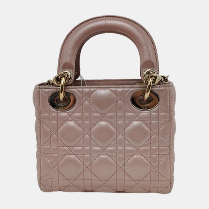 Lady Dior Mini Pearlescent Pink Lambskin Leather Gold HW Chain Strap