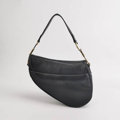 Dior Saddle Vintage Leather Black with Antiqued Gold Hardware