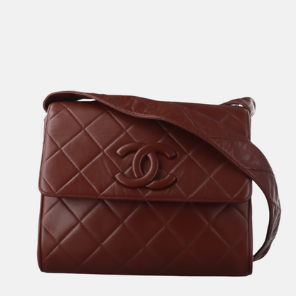 Chanel Vintage Quilted Flap Crossbody Messenger Bag Deep Burgundy Brown
