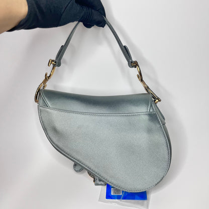 Dior Saddle Mini Silk Greyish Blue with crystals