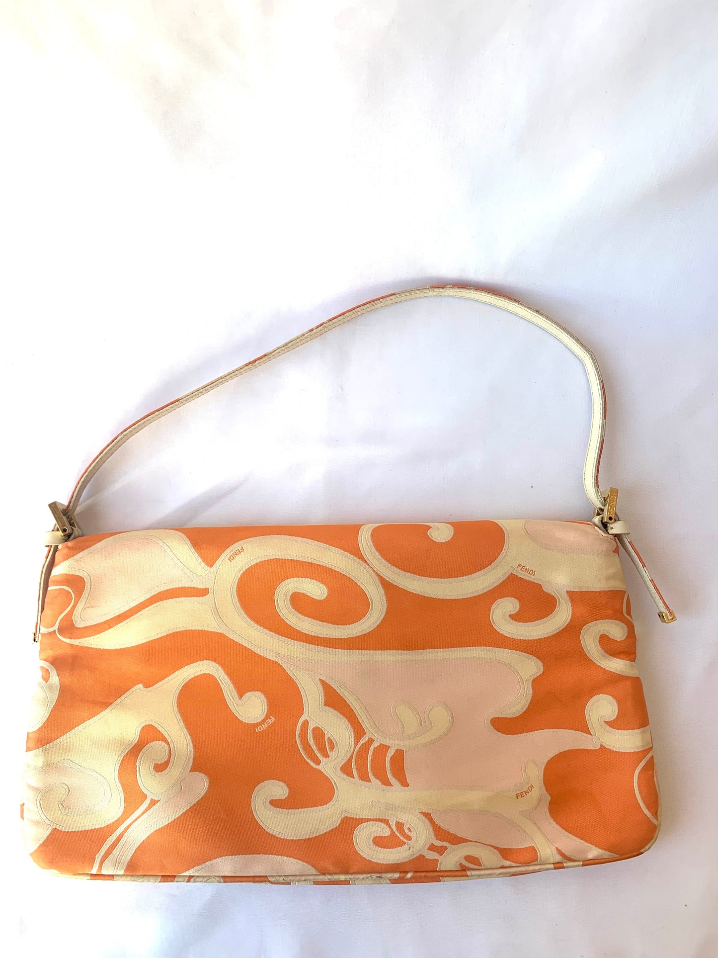 FENDI Baguette Orange Multicolor Silk with Psychedelic prints