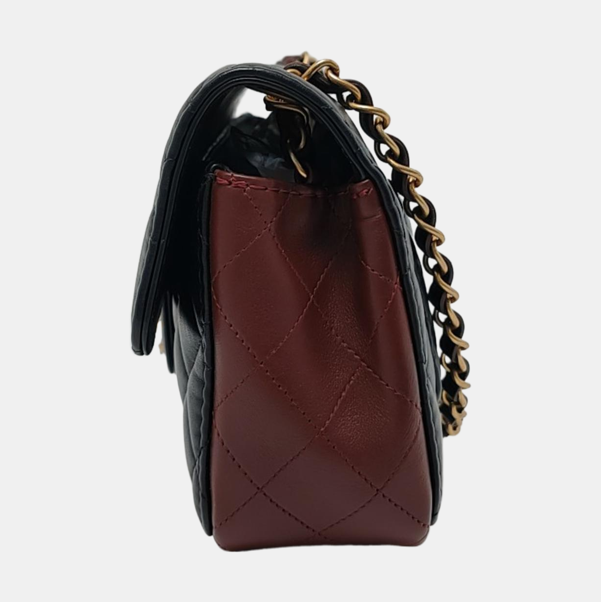 Chanel Classic Flap Rectangular Mini Black and Burgundy Lambskin Leather Gold Hardware 2020