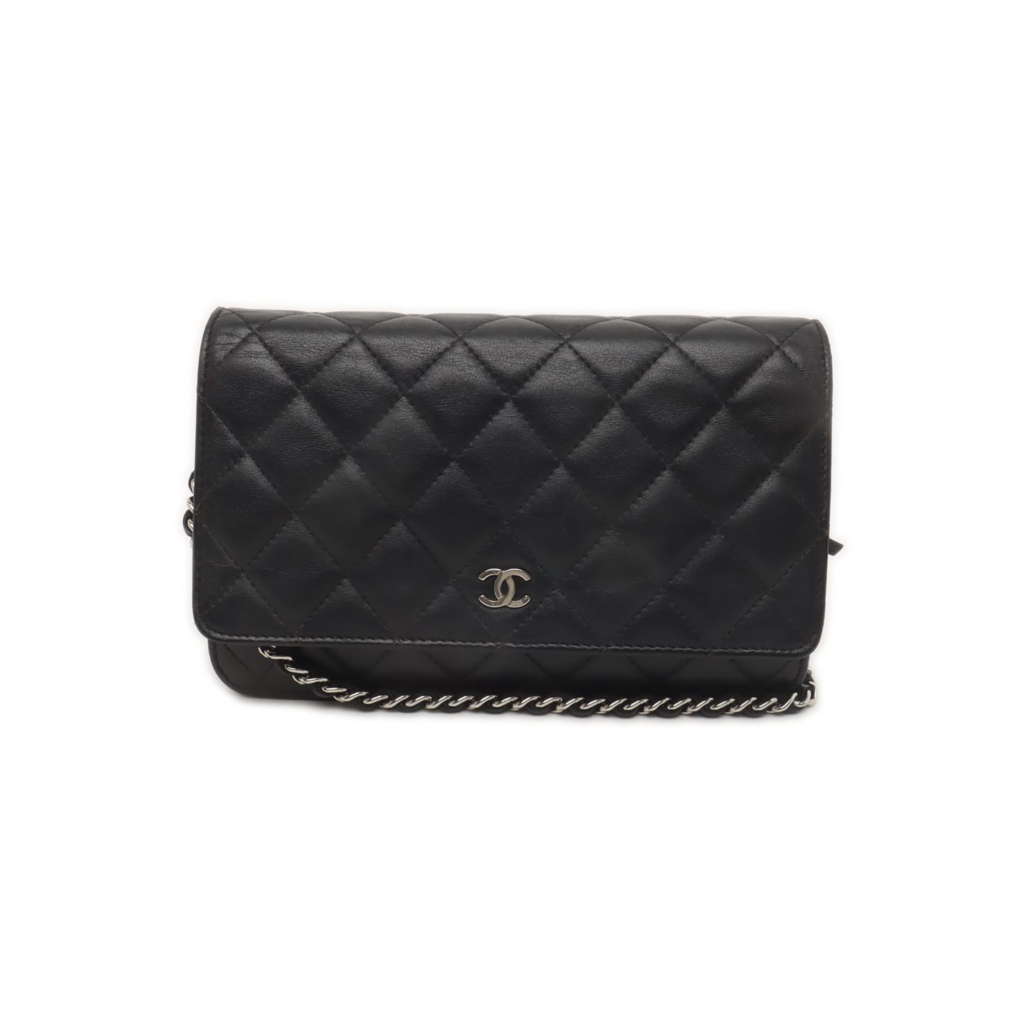 Chanel Wallet on Chain Classic Flap Black Lambskin Leather Silver Hardware