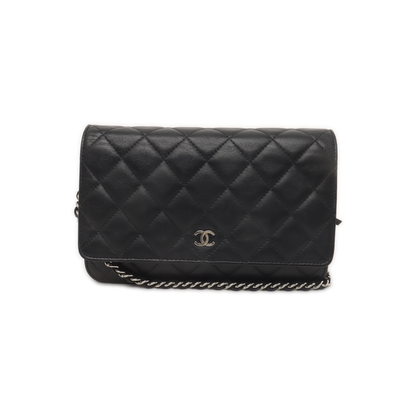 Chanel Wallet on Chain Classic Flap Black Lambskin Leather Silver Hardware