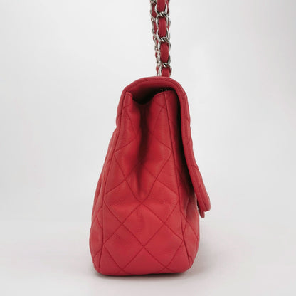 Chanel Classic Flap Jumbo Red Caviar Leather Single Flap Silver Hardware 2008-2009