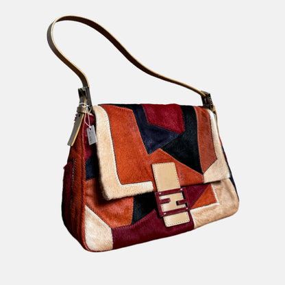Fendi Mamma Baguette Multicolor Pony-style Calfskin Leather Abstract Block Pattern