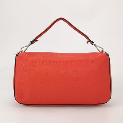 Fendi Baguette Selleria Calfskin Leather Crossbody Bag Large Orange Red