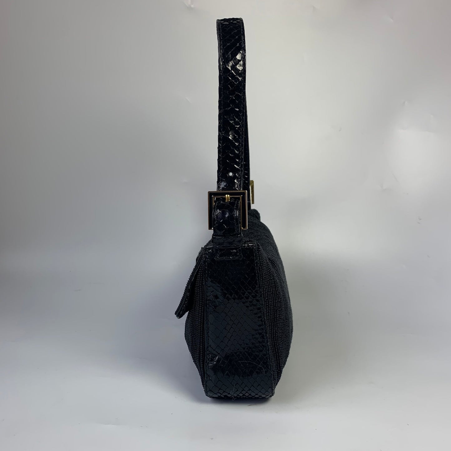 Fendi Baguette Vintage Black Round Beads with Snake Skin Strap