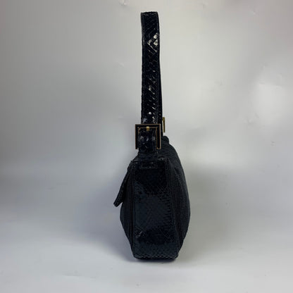Fendi Baguette Vintage Black Round Beads with Snake Skin Strap
