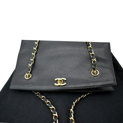 CHANEL Vintage CC Chain Caviar Leather Shopping Tote Bag Black