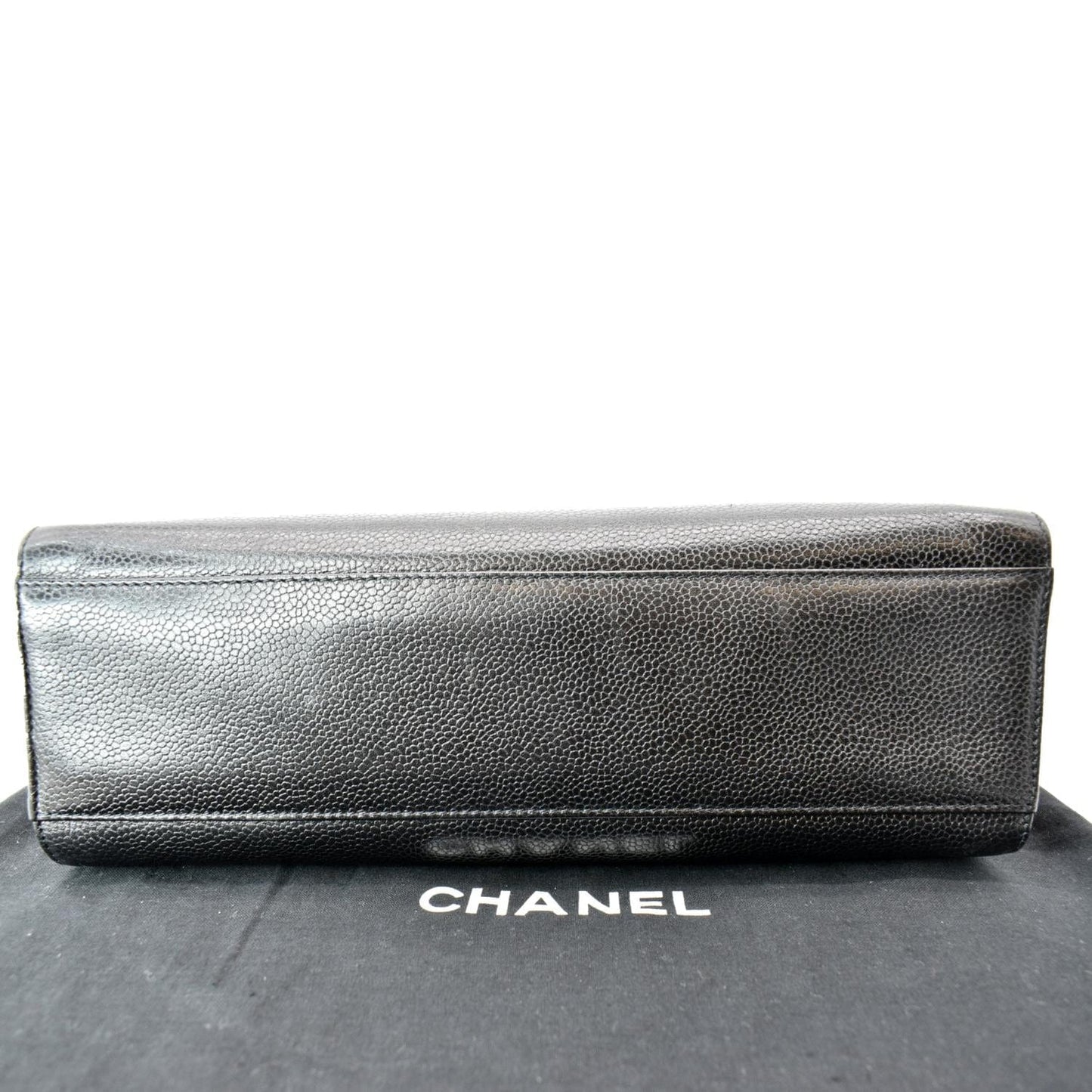 CHANEL Vintage CC Chain Caviar Leather Shopping Tote Bag Black