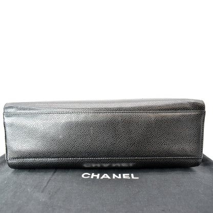 CHANEL Vintage CC Chain Caviar Leather Shopping Tote Bag Black