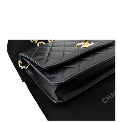 CHANEL Trendy CC Lambskin Leather Wallet On Chain Crossbody Bag Black