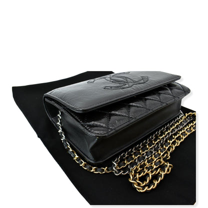 CHANEL CC WOC Patent leather Wallet On Chain Crossbody Bag Black