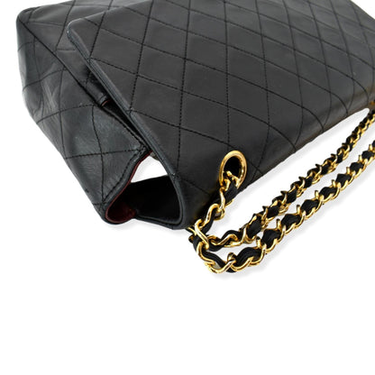CHANEL Vintage Classic Medium Single Flap Lambskin Shoulder Bag Black