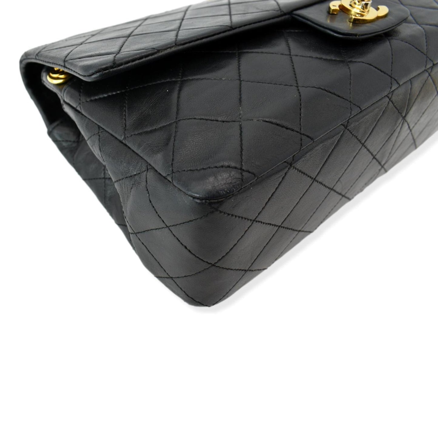 CHANEL Vintage Classic Medium Single Flap Lambskin Shoulder Bag Black