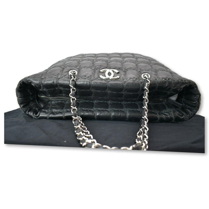 CHANEL GST Tweed Double Stitch Lambskin Leather Tote Bag Black