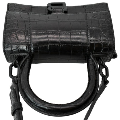BALENCIAGA Hourglass Leather Tote Crossbody Bag Black