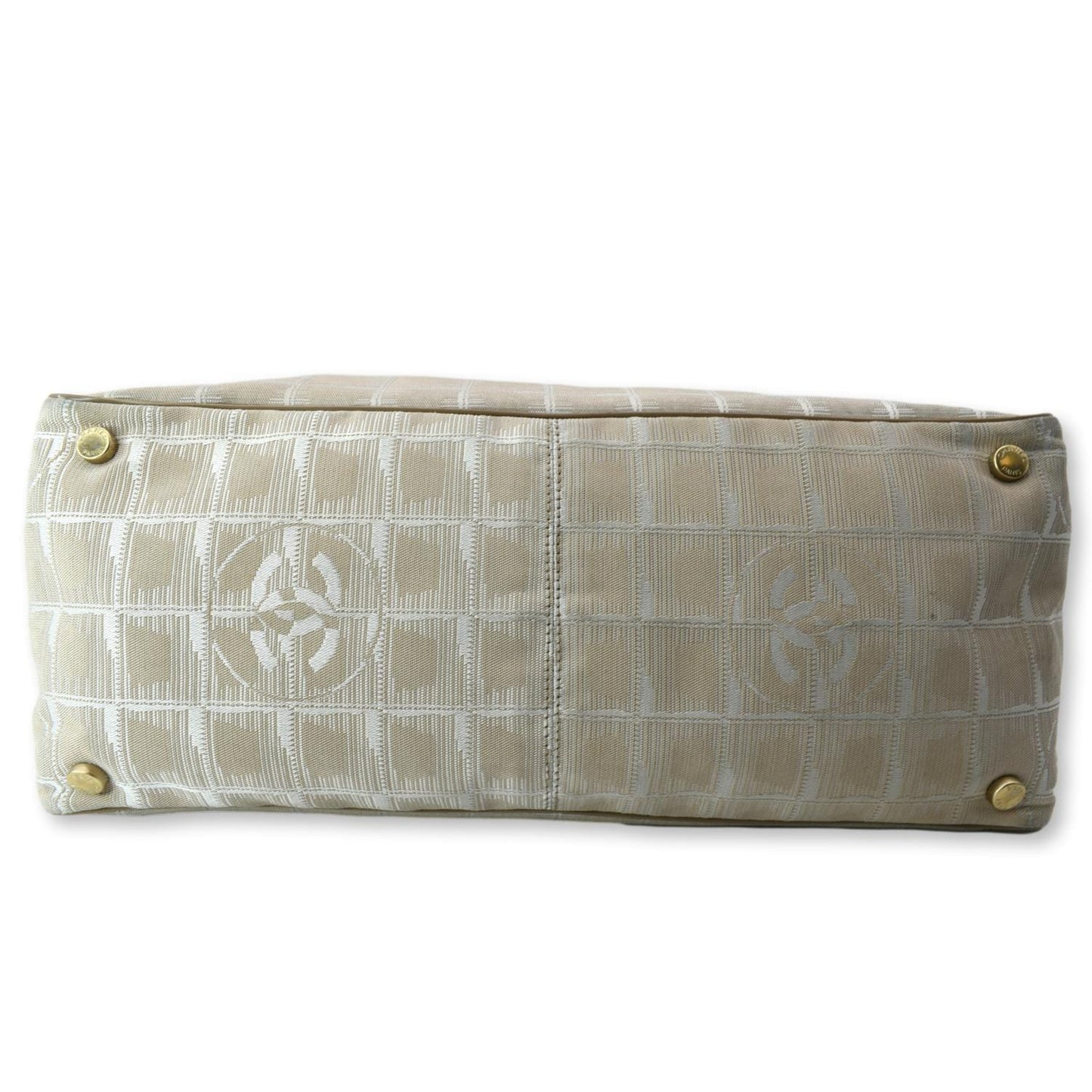 CHANEL CC Logo Travel Line Nylon Tote Bag Beige