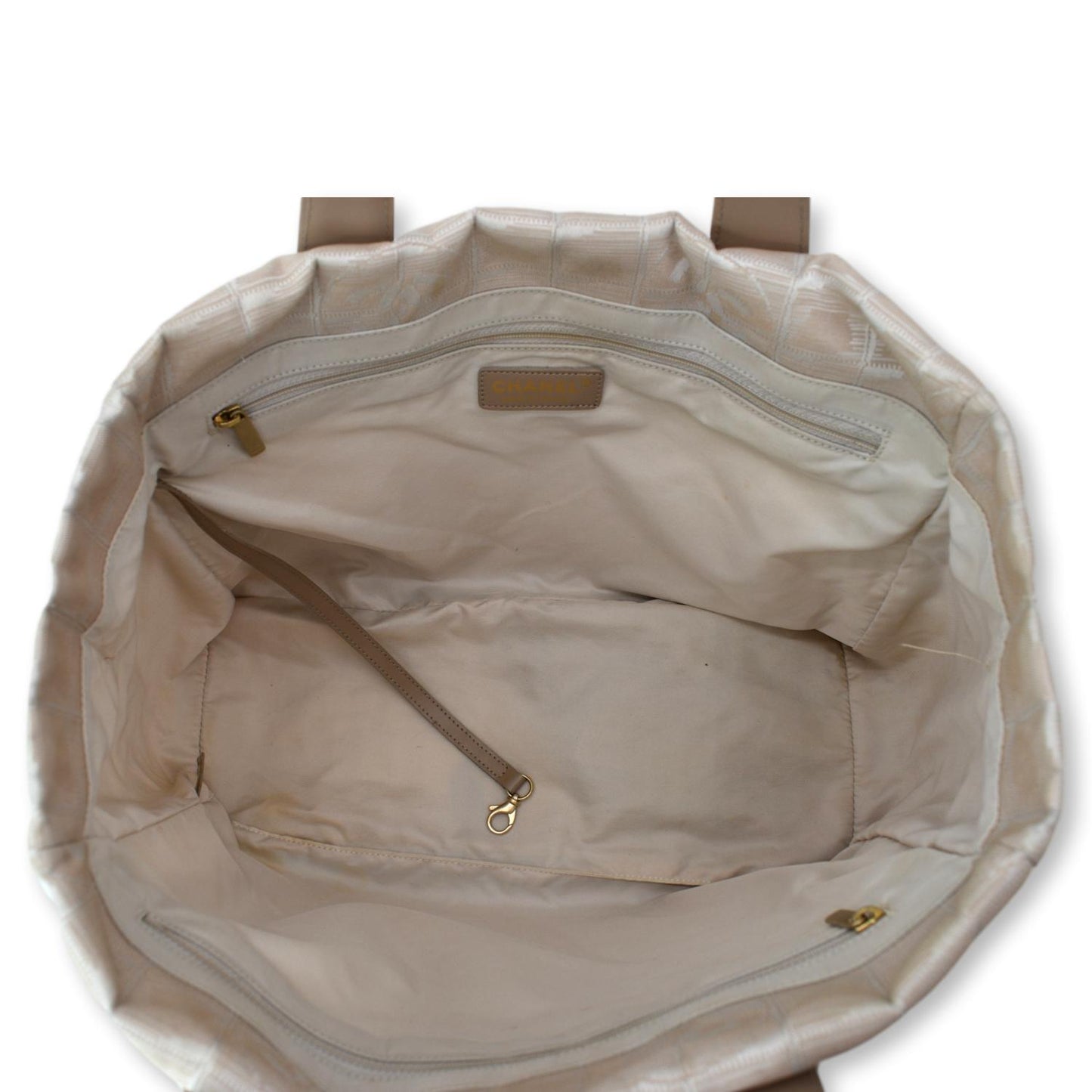 CHANEL CC Logo Travel Line Nylon Tote Bag Beige