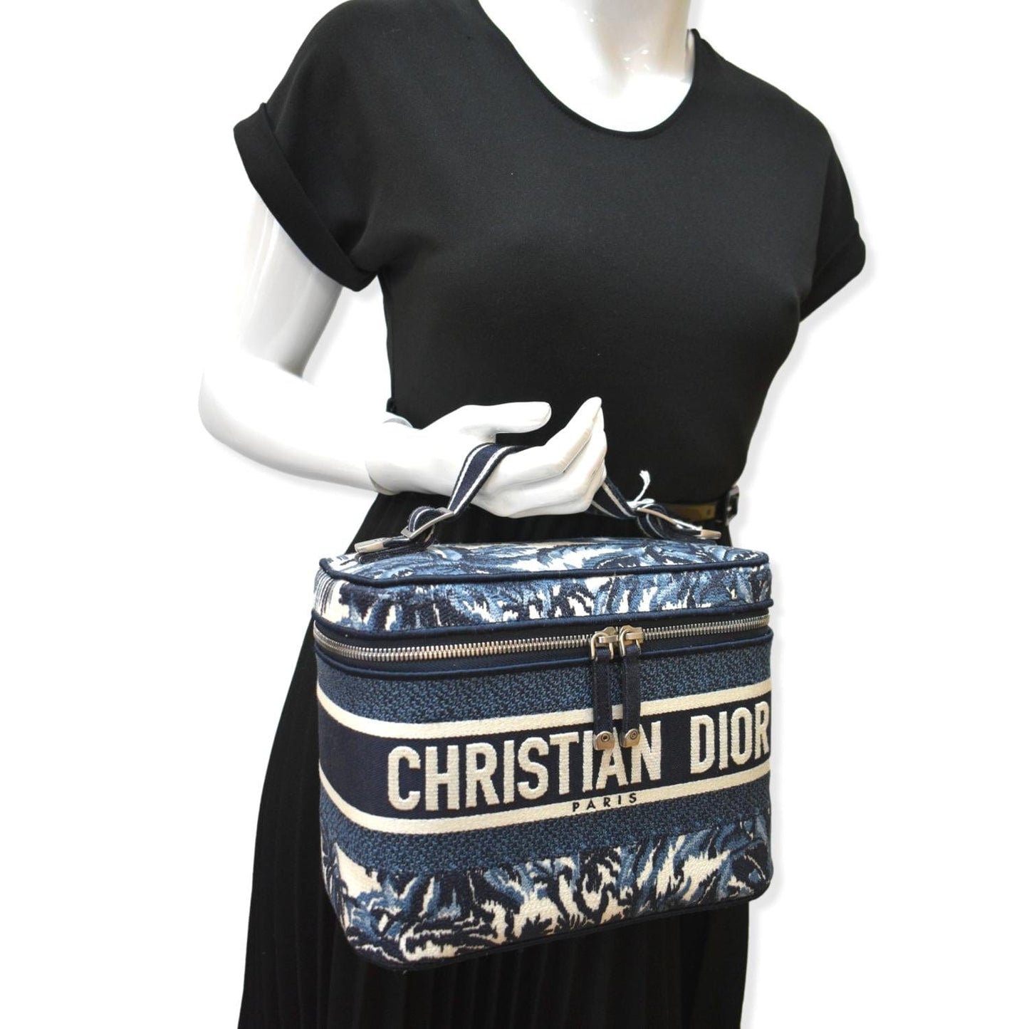 CHRISTIAN DIOR DiorTravel Oblique Embroidery Vanity Case Blue