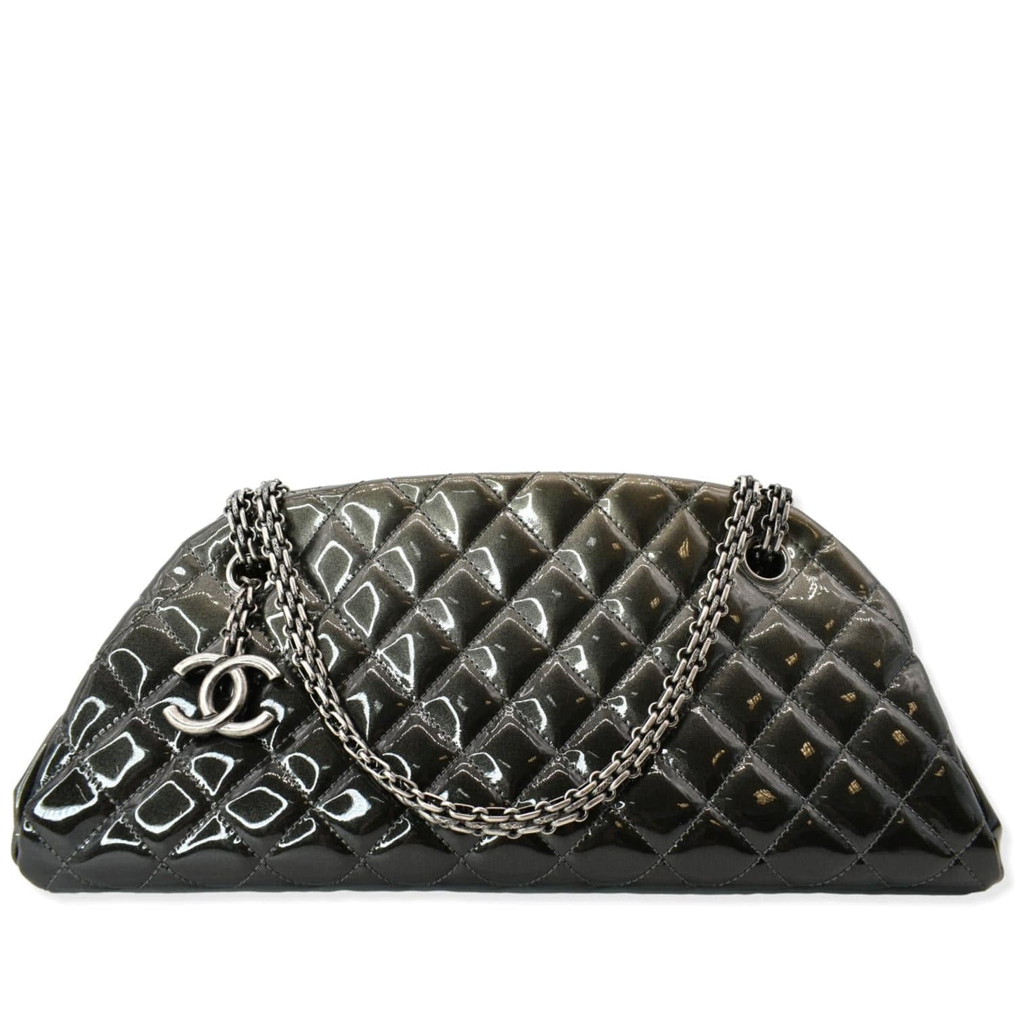 CHANEL Just Mademoiselle Ombre Degrade Patent Quilted Bowling Bag Black