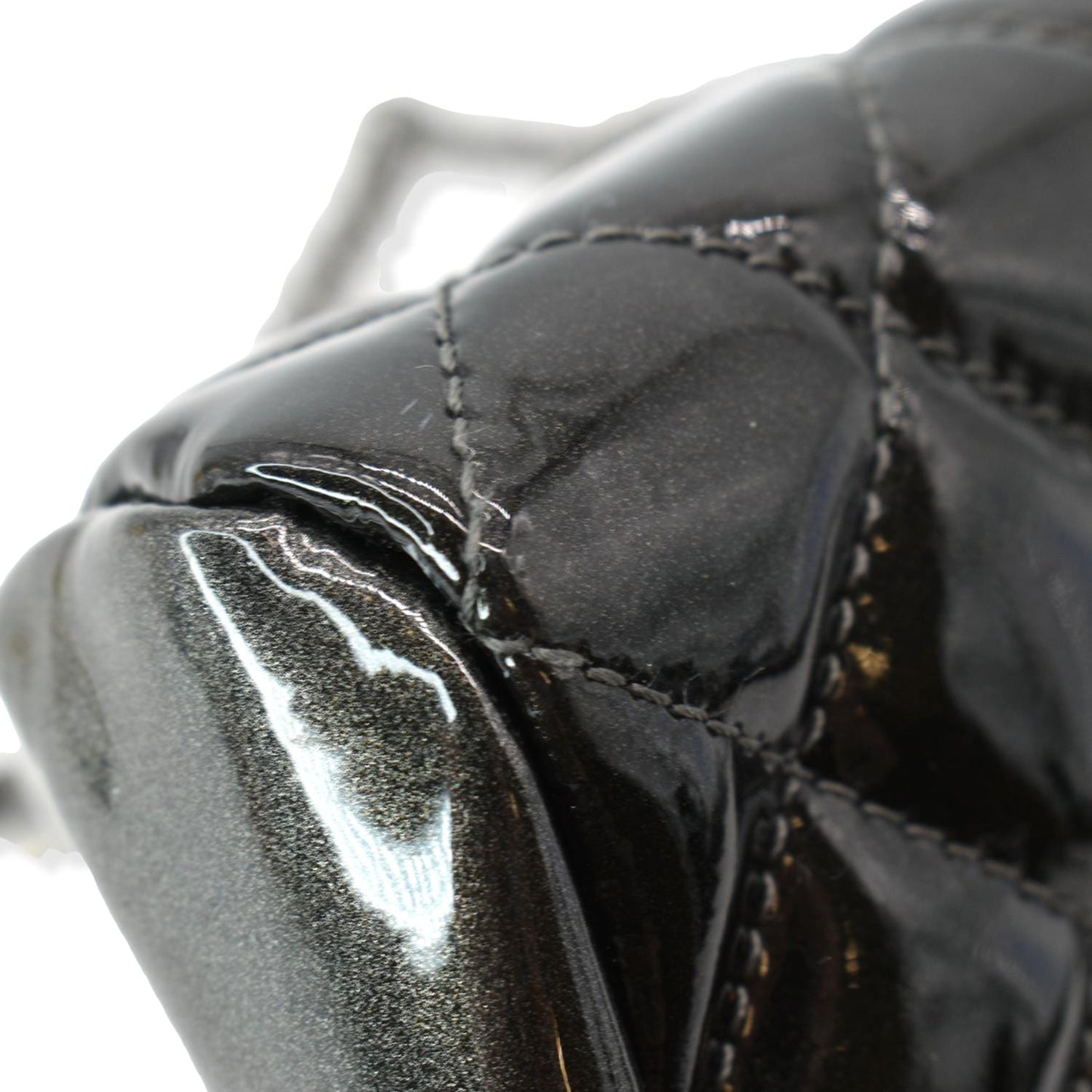 CHANEL Just Mademoiselle Ombre Degrade Patent Quilted Bowling Bag Black