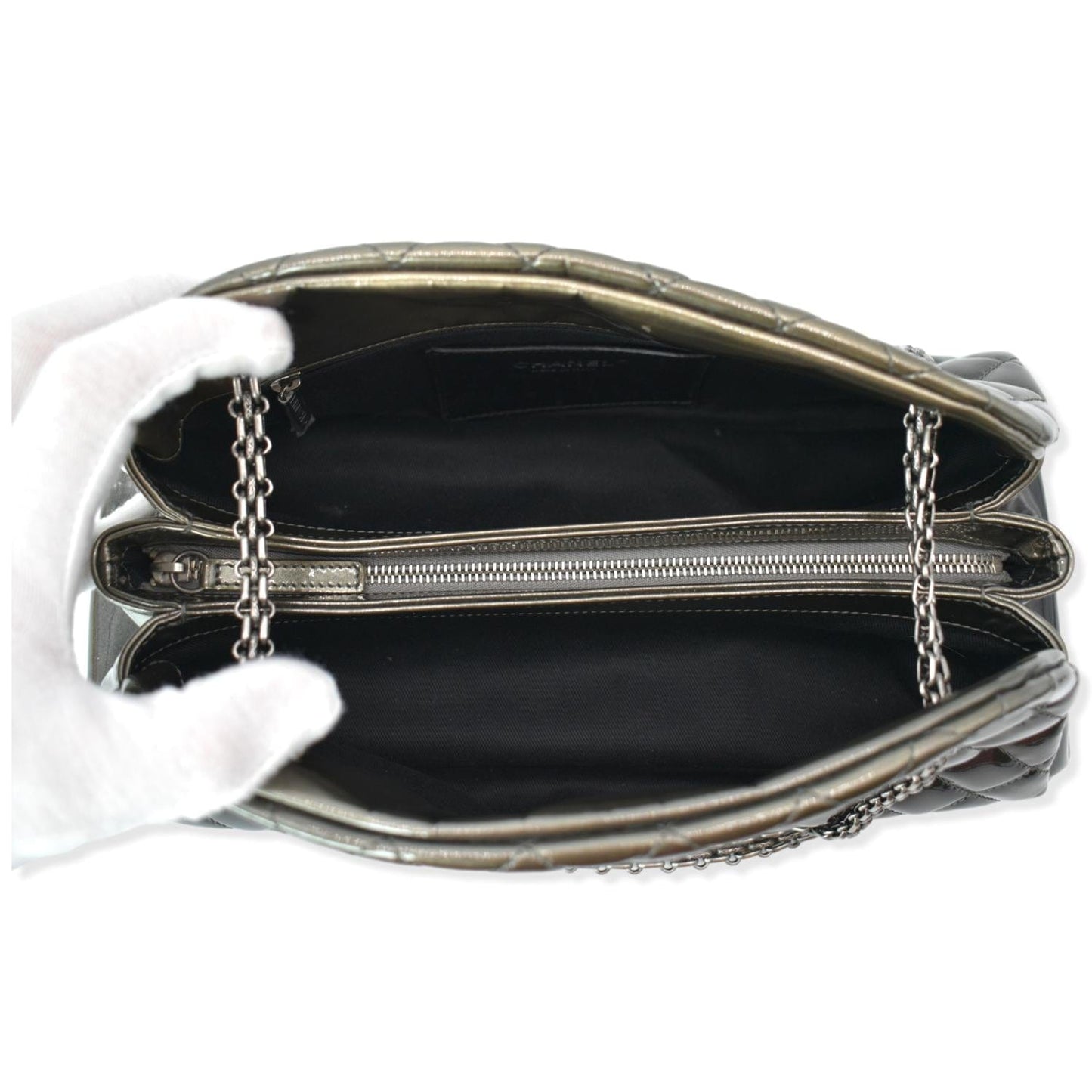 CHANEL Just Mademoiselle Ombre Degrade Patent Quilted Bowling Bag Black