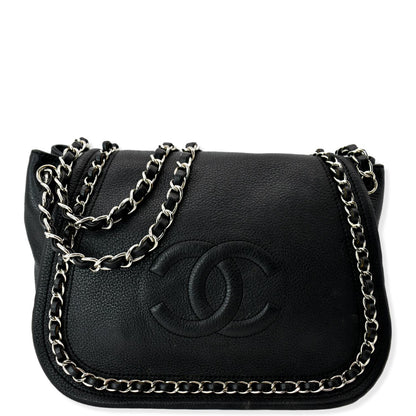 CHANEL CC Chain Around Flap Pebbled Calfskin Shoulder Bag Black