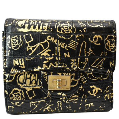 CHANEL Reissue Graffiti Crocodile Embossed Calfskin Leather Wallet Gold
