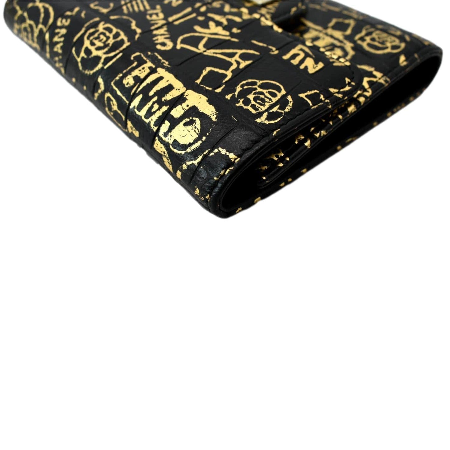 CHANEL Reissue Graffiti Crocodile Embossed Calfskin Leather Wallet Gold