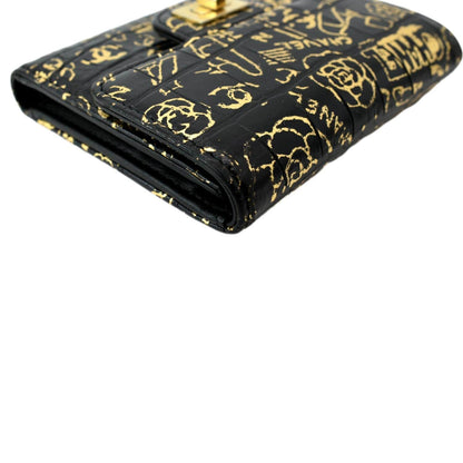 CHANEL Reissue Graffiti Crocodile Embossed Calfskin Leather Wallet Gold