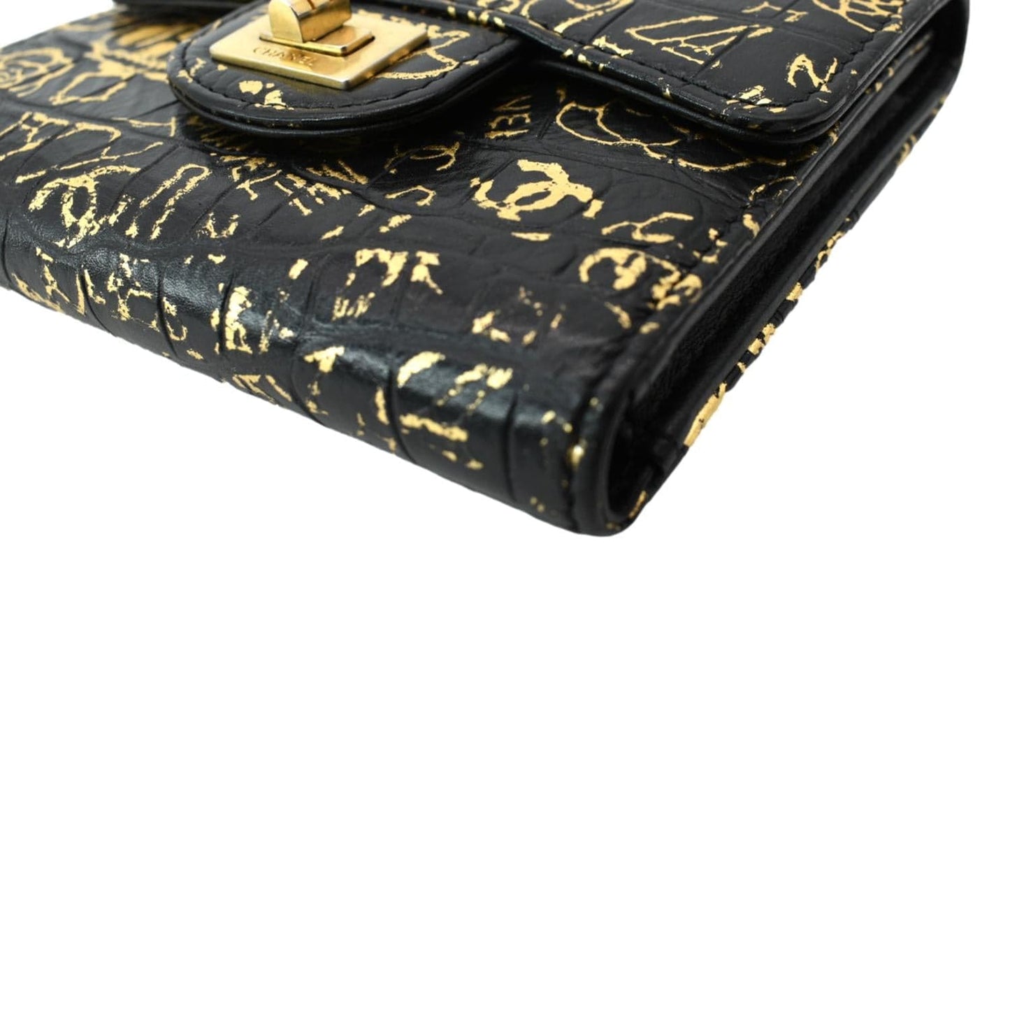 CHANEL Reissue Graffiti Crocodile Embossed Calfskin Leather Wallet Gold
