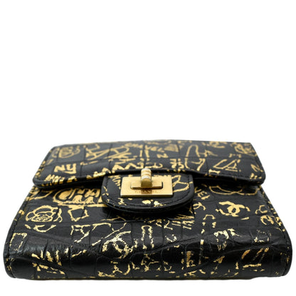 CHANEL Reissue Graffiti Crocodile Embossed Calfskin Leather Wallet Gold