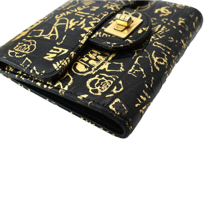 CHANEL Reissue Graffiti Crocodile Embossed Calfskin Leather Wallet Gold