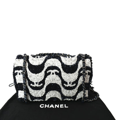 CHANEL Classic Flap Sequin Chain Shoulder Bag Black/White