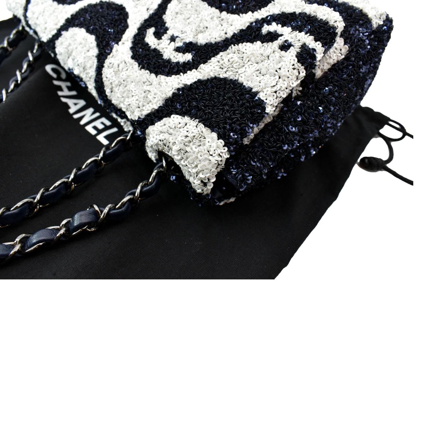 CHANEL Classic Flap Sequin Chain Shoulder Bag Black/White