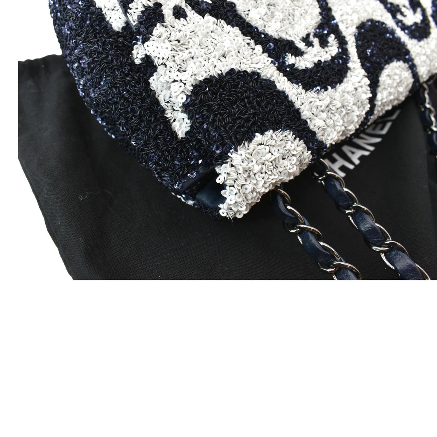 CHANEL Classic Flap Sequin Chain Shoulder Bag Black/White