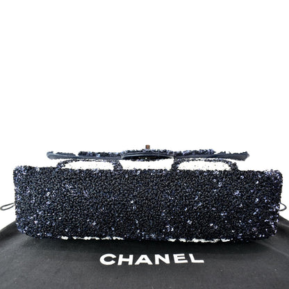 CHANEL Classic Flap Sequin Chain Shoulder Bag Black/White
