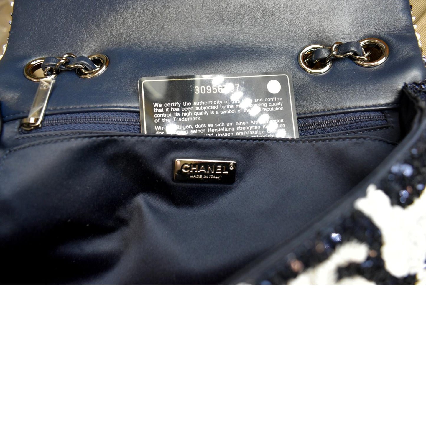 CHANEL Classic Flap Sequin Chain Shoulder Bag Black/White