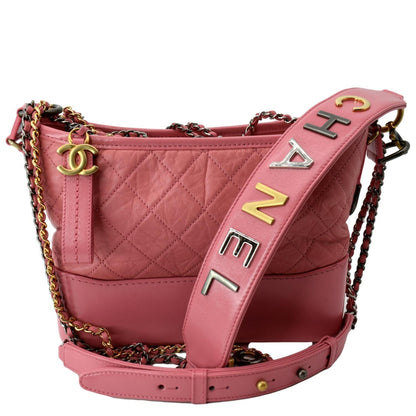 CHANEL Gabrielle Small Aged Calfskin Leather Hobo Crossbody Bag Pink