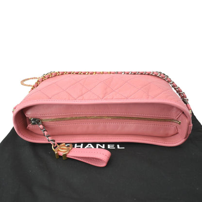 CHANEL Gabrielle Small Aged Calfskin Leather Hobo Crossbody Bag Pink
