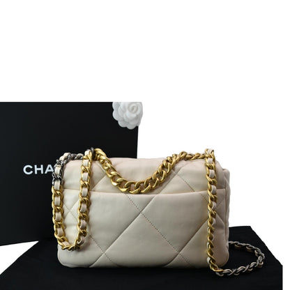CHANEL 19 Medium Flap Quilted Lambskin Leather Shoulder Bag White - Hot Deals